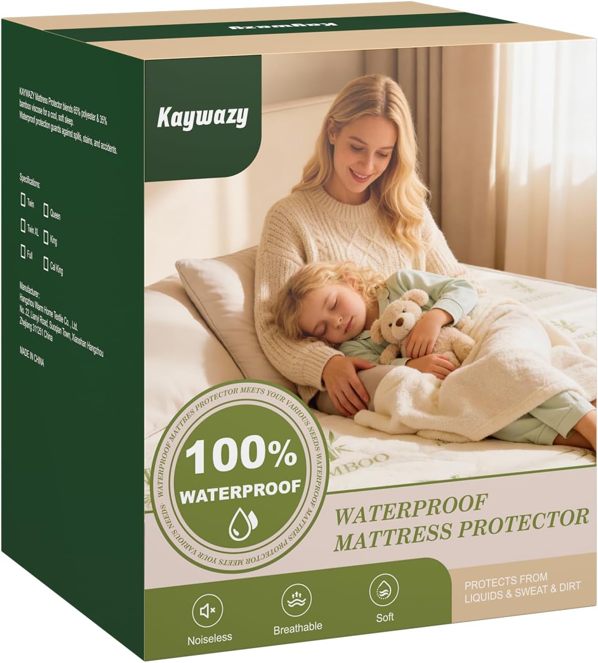 king mattress protector waterproof, cooling fitted mattress cover, front angle view