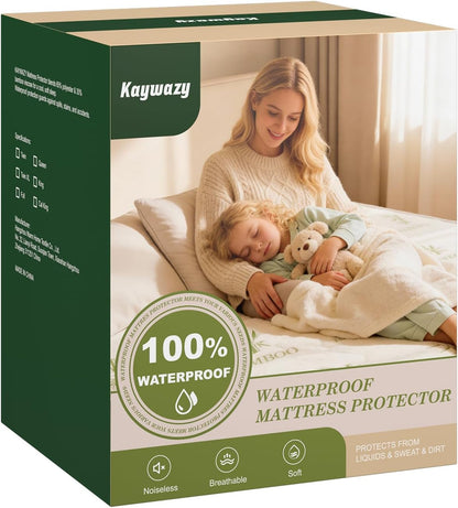 king mattress protector waterproof, cooling fitted mattress cover, front angle view