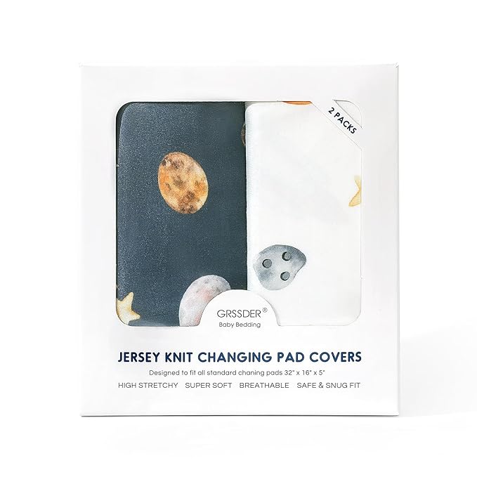GRSSDER Stretch Ultra Soft Jersey Knit Changing Pad Cover Set 2 Pack, Change - Image 4