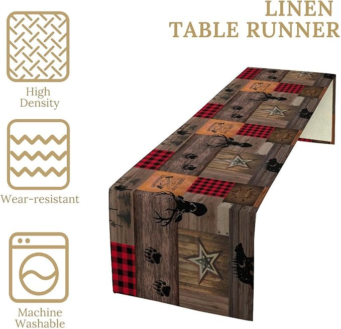 Vintage Bear Deer Table Runner, Rustic Western Farmhouse Hunting Theme Wildlife - Image 6