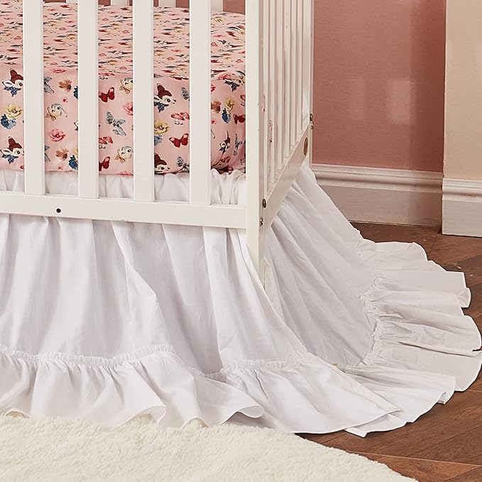 Brandream Crib Bed Skirt for Baby Girls Boys White Boho Bohemian Solid Cotton - Image 4