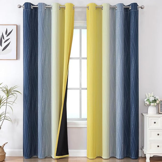 Estelar Textiler Navy Blue and Yellow Ombre Blackout Curtains 90 Inches Long 2 by ESTELARTEXTILER