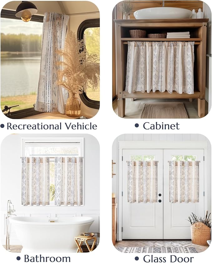 jinchan Boho Kitchen Curtains Linen Cafe Tier Curtains 24 Inch Bohemian - Image 9
