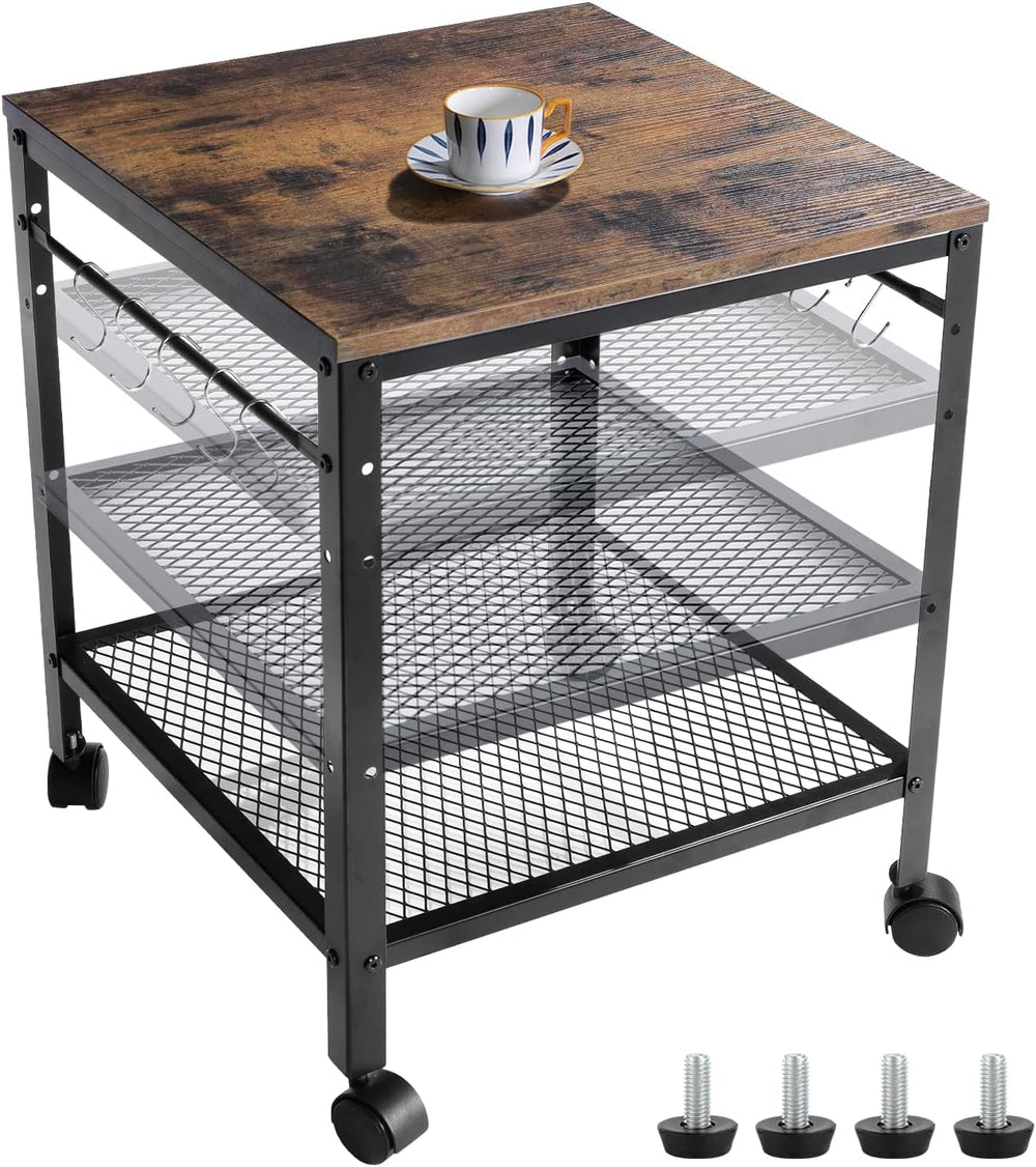 Rustic End Table, 2-Tier Side Table with Adjustable Height Shelf, 19.7" ...