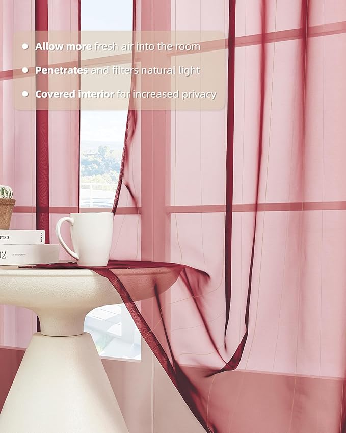 Foil Stripe Burgundy Sheer Curtains 84 inches Length 2 Panels - Image 3