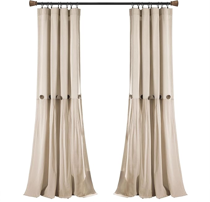 Lush Decor Linen Button Window Curtain Panel, Dark Linen - Image 7