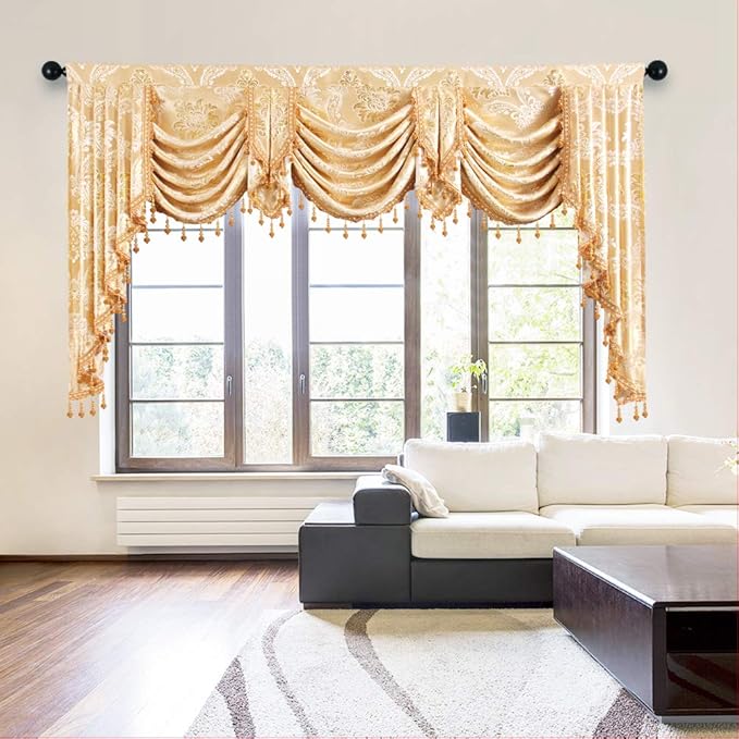 ELKCA Golden Jacquard Swag Waterfall Valance by ELKCA