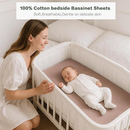 Muslin Bedside Sleeper Bassinet Fitted Sheets, 3 Pack Cotton Baby Sheet - Image 4