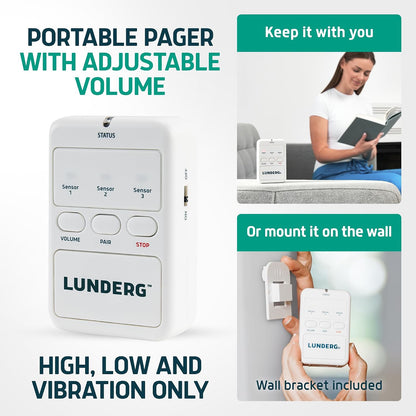 lunderg wireless early alert bed & chair alarm showing dimensions