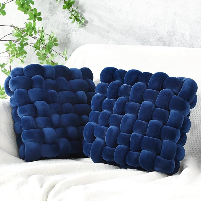 Wenqik 2 Pcs Knot Pillows Square Knotted Plush Throws Soft Accent Pillows by Wenqik