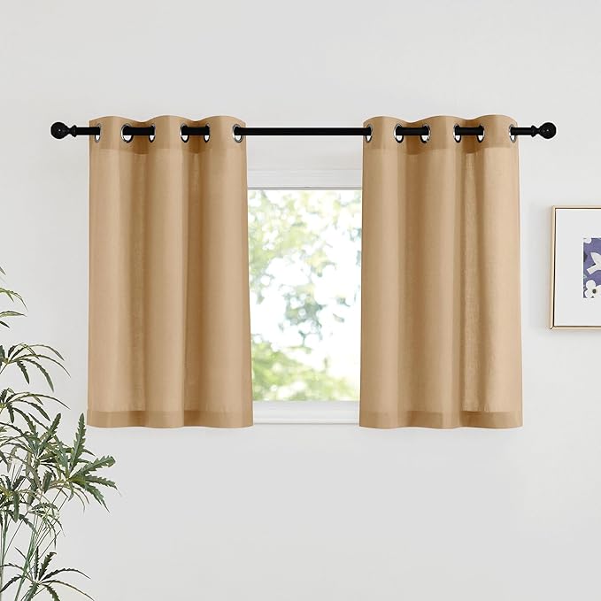 NICETOWN Burlap Linen Kitchen Window Curtains Over Sink, Grommet Thick Linen by NICETOWN
