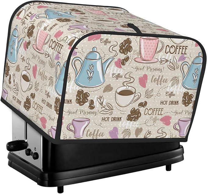 Beige Coffee Love Heart 4 Slice Toaster Cover, Waterproof Toaster Dust Cover by Unknown