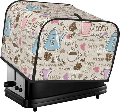 Beige Coffee Love Heart 4 Slice Toaster Cover, Waterproof Toaster Dust Cover by Unknown