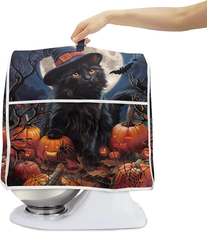 Black Cat Stand Mixer Cover 4.5-5 Quart Pumpkin Bat Kitchen Appliance Covers - Image 4