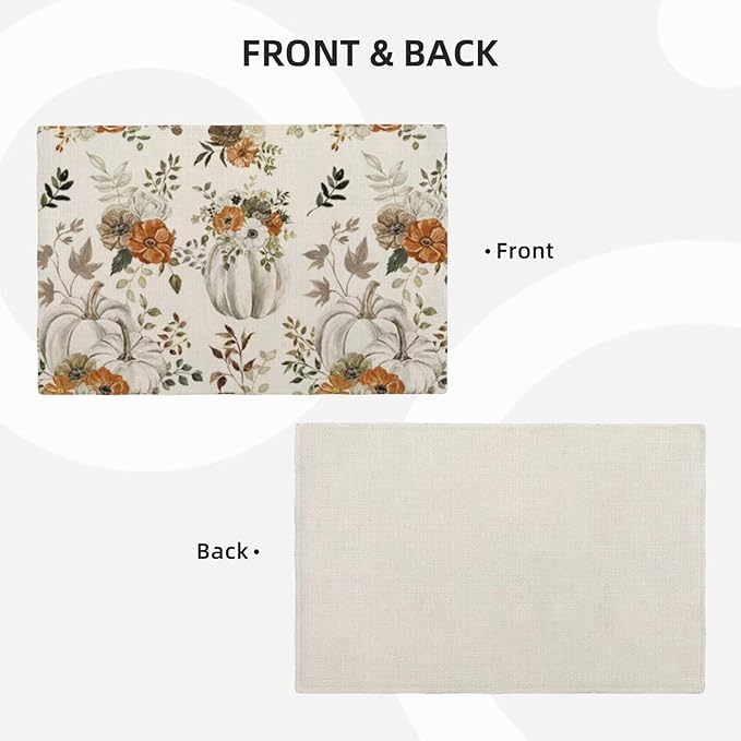 Fall Placemats Set of 4, Pumpkin Maple Leaves Decorative Table Mat 12 x 18 Inch - Image 3