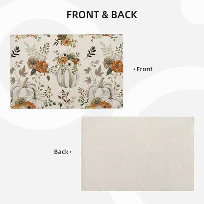 Fall Placemats Set of 4, Pumpkin Maple Leaves Decorative Table Mat 12 x 18 Inch - Image 3