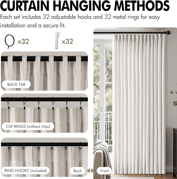 MIULEE Pinch Pleated Thick Linen Curtains 102 Inch 4 Panels Set Back Tab Memory - Image 8