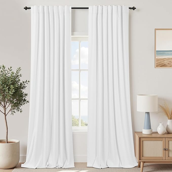 KOUFALL White Linen Textured Blackout Curtains 108 Inches Long - Image 9