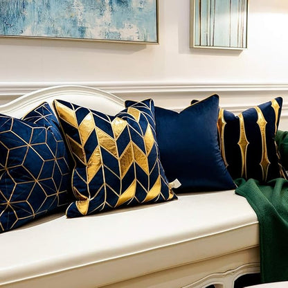 Avigers 20 x 20 Inches Navy Blue Gold Striped Cushion Case Luxury European - Image 5