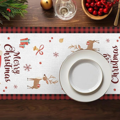 Christmas Table Runner, Merry Christmas Santa Claus Linen Table Runner - Image 6