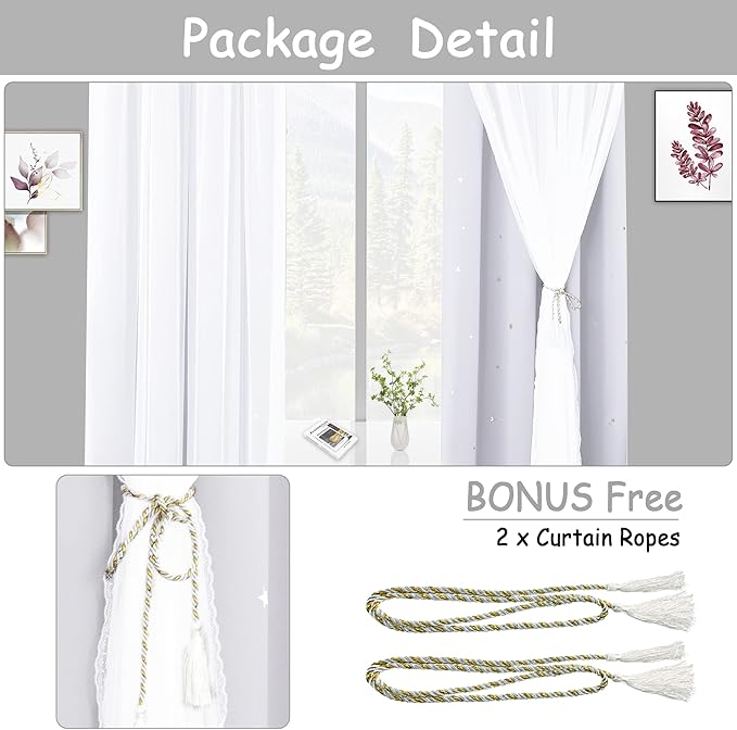 Kinryb White Star Cut-Out Window Curtains - Image 6