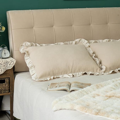 Pillow Shams Set of 2 Pure Cotton Champray Ruffled Edge, Thick and Solid Washed - Image 9