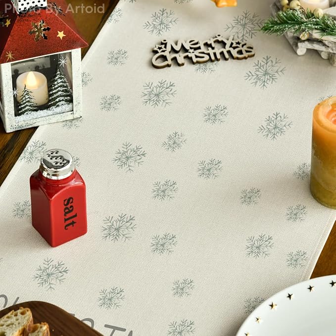 Artoid Mode Beige Pine Tree Snowflake Merry Christmas Table Runner, Seasonal - Image 3