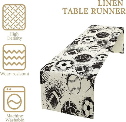 Football Table Runner Ball Black and White Colors Dark Grunge Sport Urban Game - Image 4