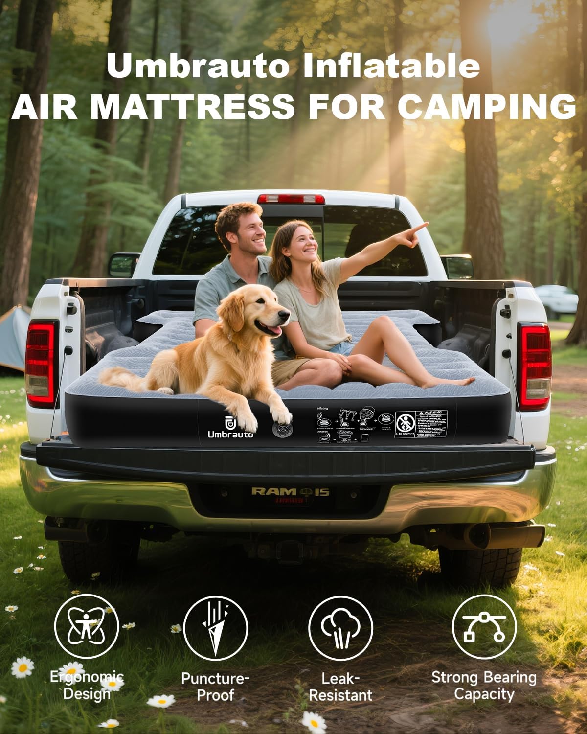 umbrauto air mattress for 5.5-5.8 ft full-size short, close-up detail