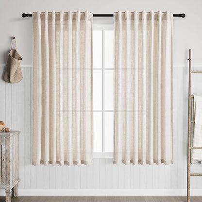 Nanspring Beige Linen Back Tab Curtains by Nanspring