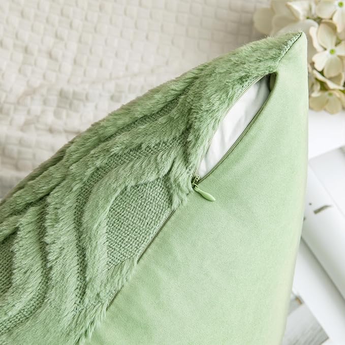 MIULEE Sage Green Throw Pillow Covers 18x18 Inch, Soft Spring Plush Faux Wool - Image 6