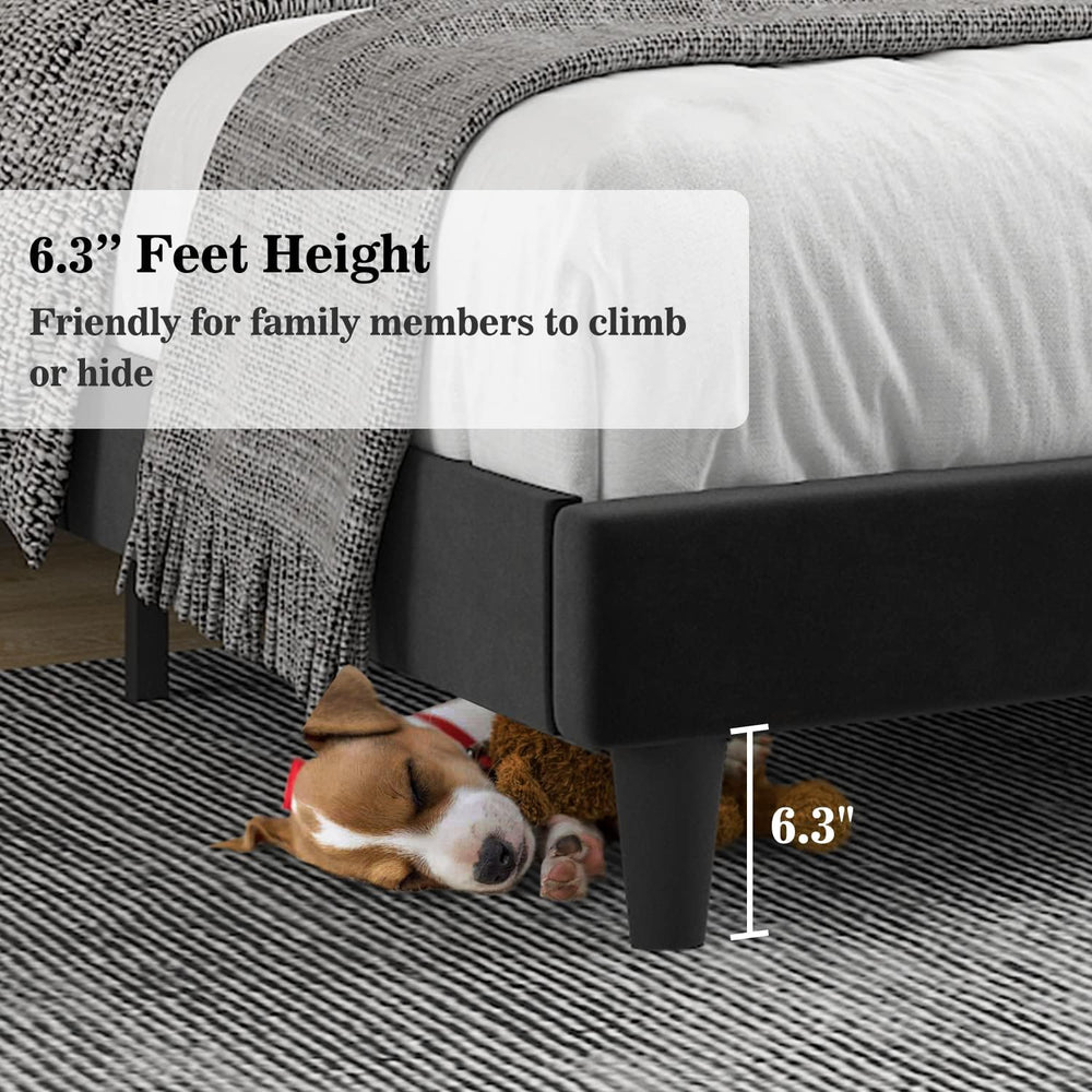 Allewie Full Bed Frame/Velvet Upholstered Bed Frame with Vertical Channel Tuf...