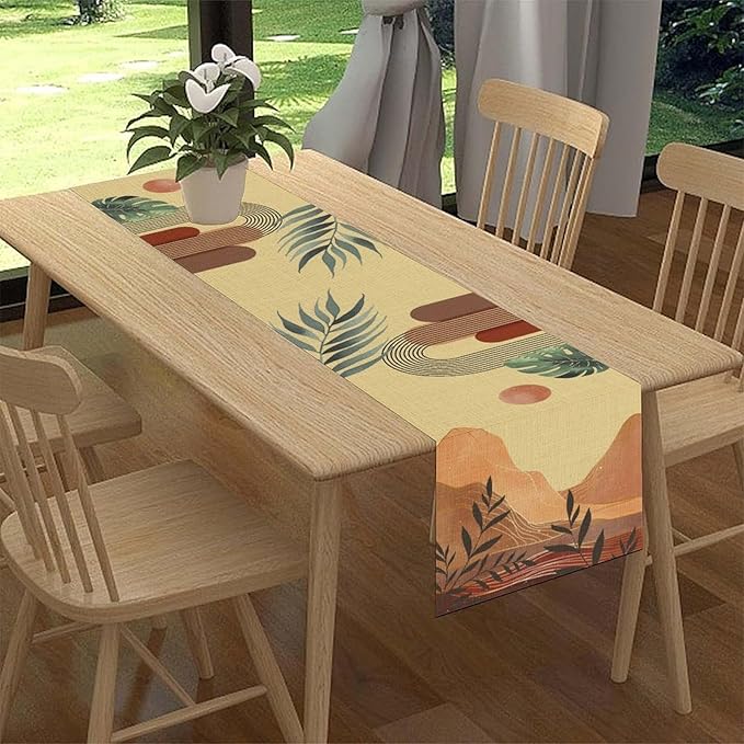 Abstract Mid Century Table Runner, Modern Mountain Sunset Boho Tropical Palm - Image 2