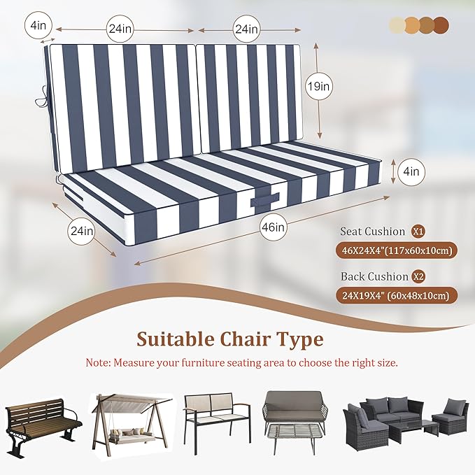 Outdoor Loveseat Cushions, 46x24 Outdoor Chair Cushions - Image 3