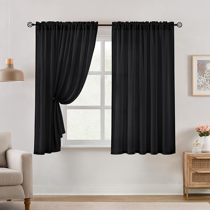 HOMEIDEAS Halloween Non-See-Through Black Privacy Semi Sheer Curtains 63 Inches - Image 2