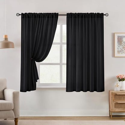 HOMEIDEAS Halloween Non-See-Through Black Privacy Semi Sheer Curtains 63 Inches - Image 2