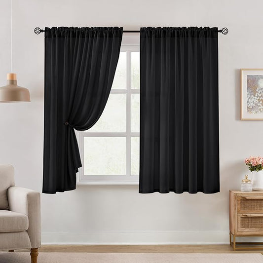 HOMEIDEAS Halloween Non-See-Through Black Privacy Semi Sheer Curtains 54 Inches by HOMEIDEAS