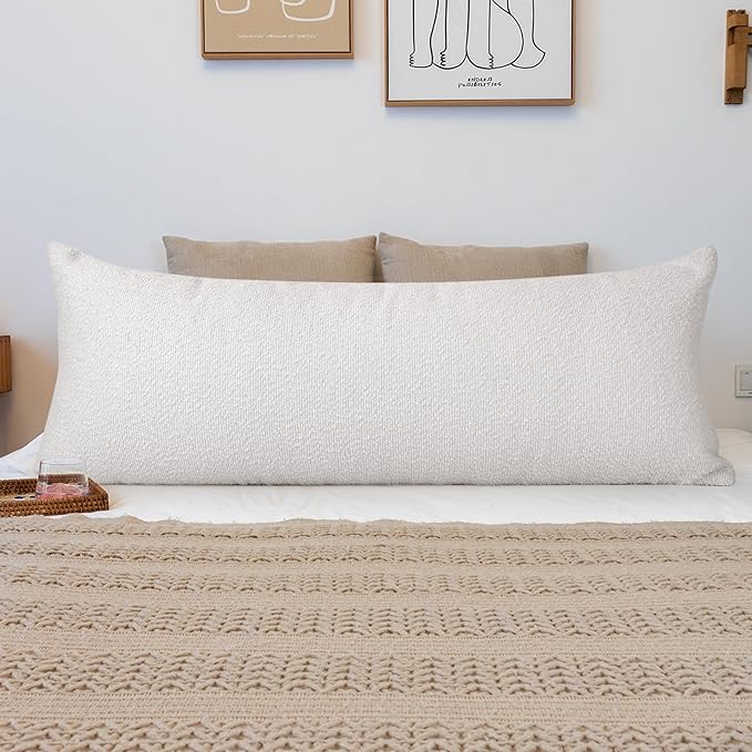 20x54 inch Neutral Boucle Body Pillow Cover, Cream White Long Pillow Cover Cozy by JoraLion
