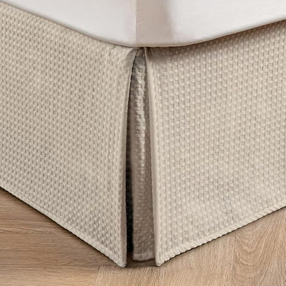 MIYE Pleated Waffle Weave Bed Skirt, Tailored Dust Ruffle 12 Inch Drop Easy Fit by MIYE