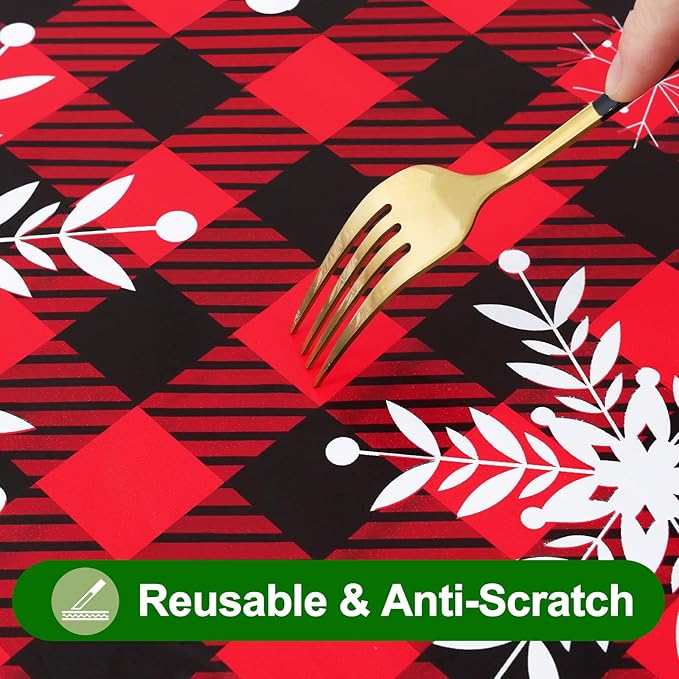 Smiry Plastic Christmas Tablecloth, Buffalo Plaid Waterproof Elastic Fitted - Image 6
