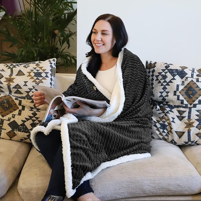 Catalonia Sherpa Throws Blanket, Super Soft Comfy Fluffy Fuzzy Fleece Plush - Image 3