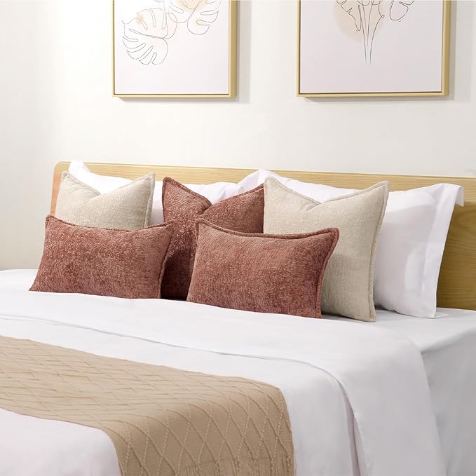 Pack of 2 Beige Decorative Throw Pillow Covers 18x18 Cozy Soft Chenille Boho - Image 6