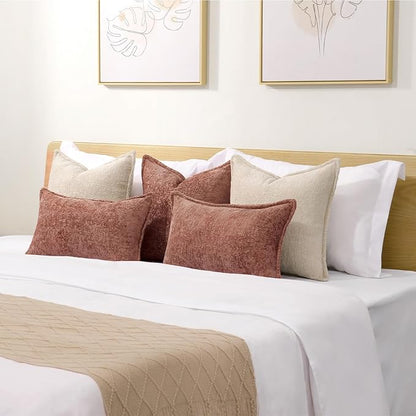 Pack of 2 Beige Decorative Throw Pillow Covers 18x18 Cozy Soft Chenille Boho - Image 6