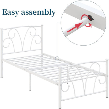 elephance twin bed frame with headboard&footboard metal platform, front angle view