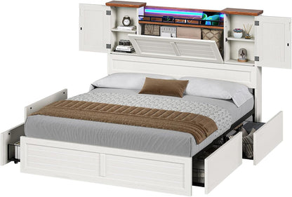viagdo full bed frame with headboard and storage showing dimensions