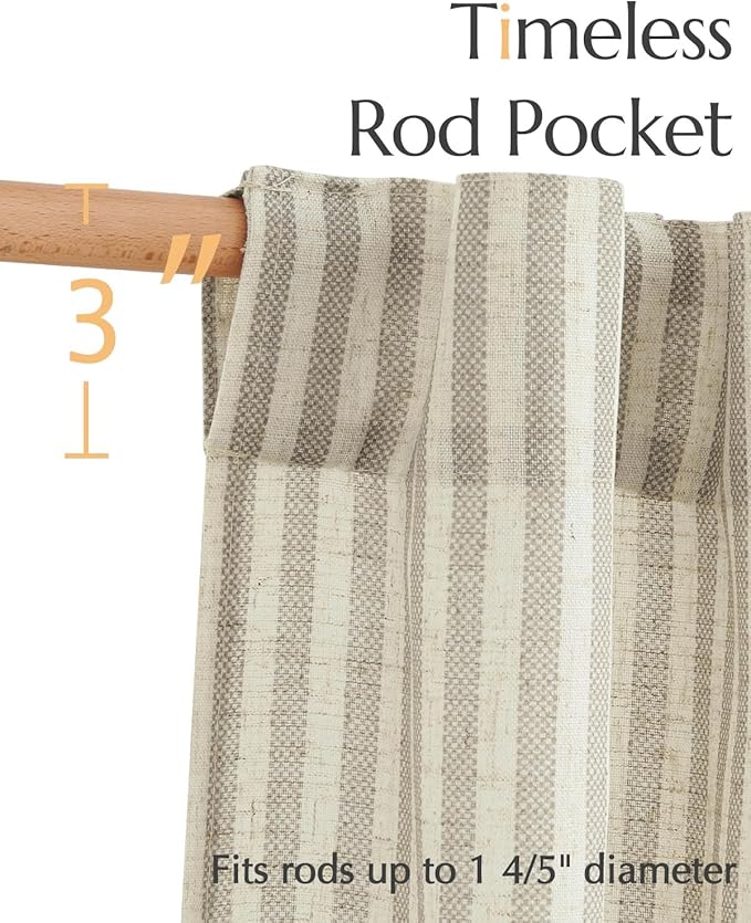 jinchan Striped Linen Kitchen Curtains 24 Inches Tier Curtains Farmhouse Modern - Image 6