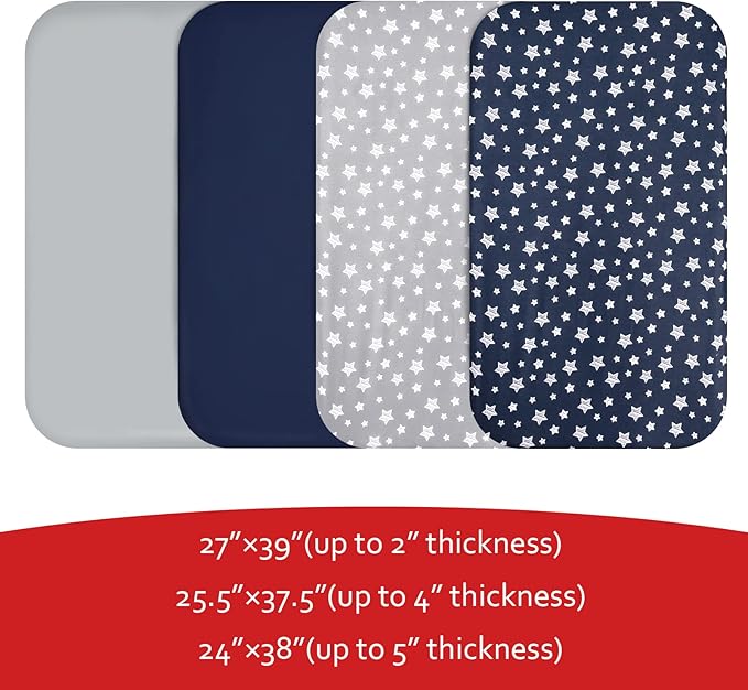 Pack and Play Sheets Boys, 4 Pack Mini Crib Sheets, Stretchy Pack and Play - Image 5