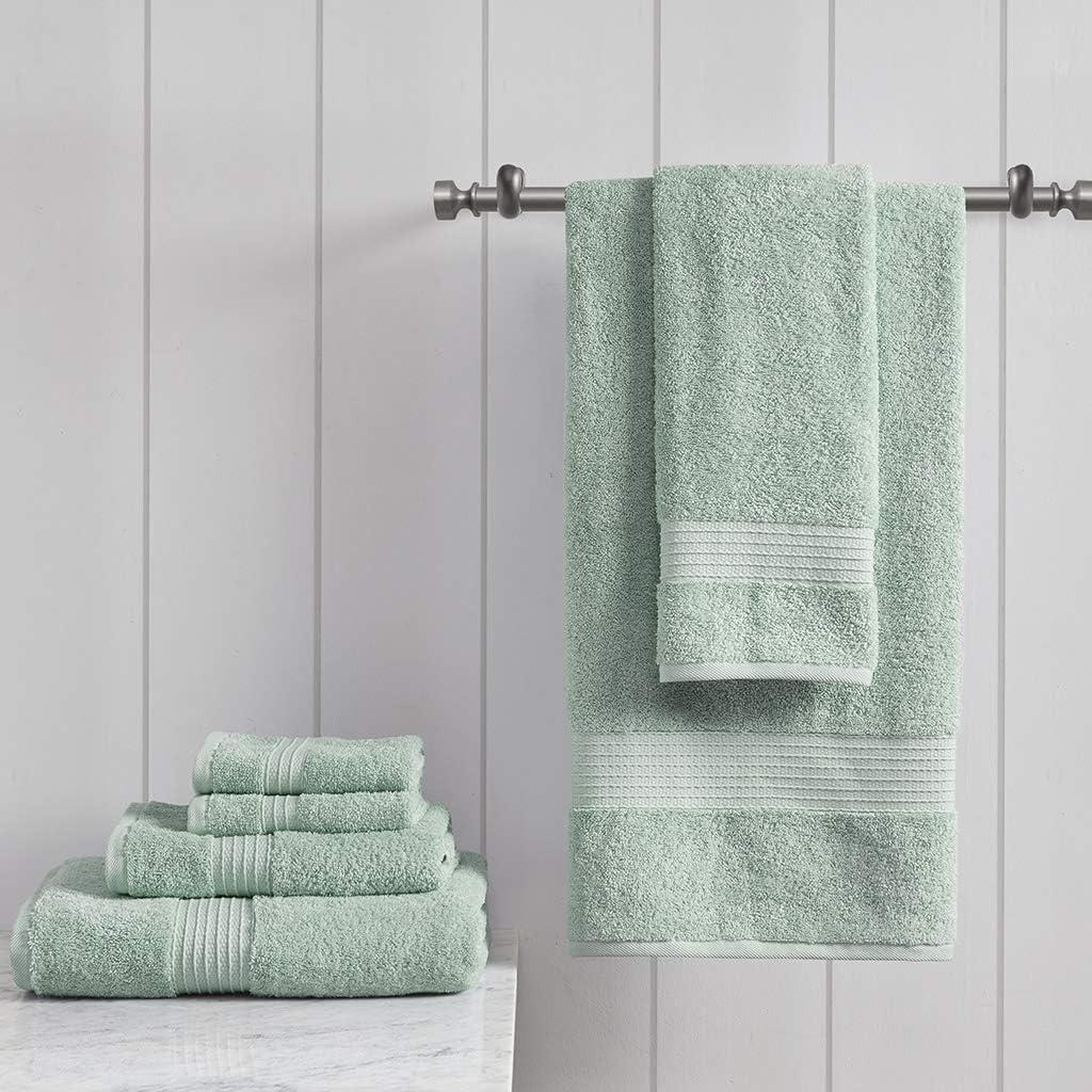madison park organic cotton bath towel set absorbent shown in use