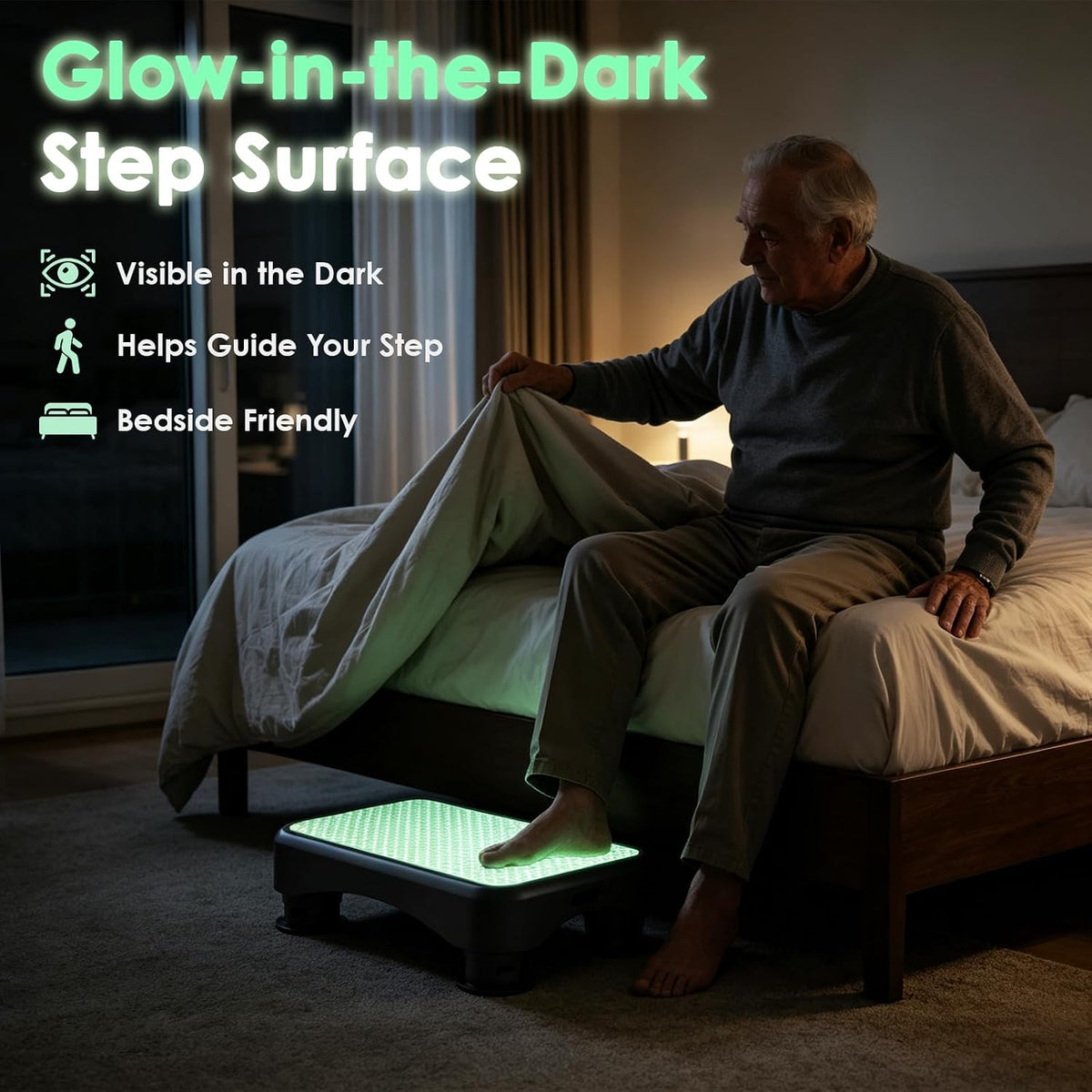 adjustable mobility step stool for adults, 3-level bed, side view