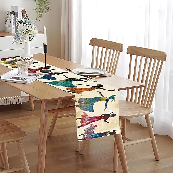 African Women Table Runner Colorful Tribal Dancing Lady Art Table Runner - Image 5